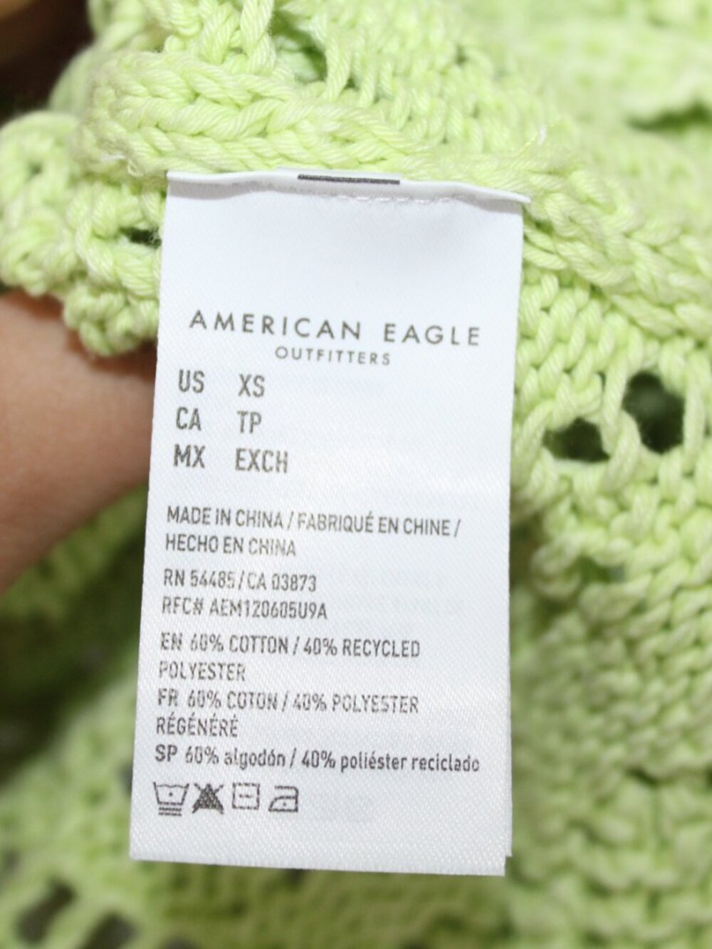 American Eagle light green crochet sweater bell sleeve beach surf pullover vneck - Picture 8 of 15